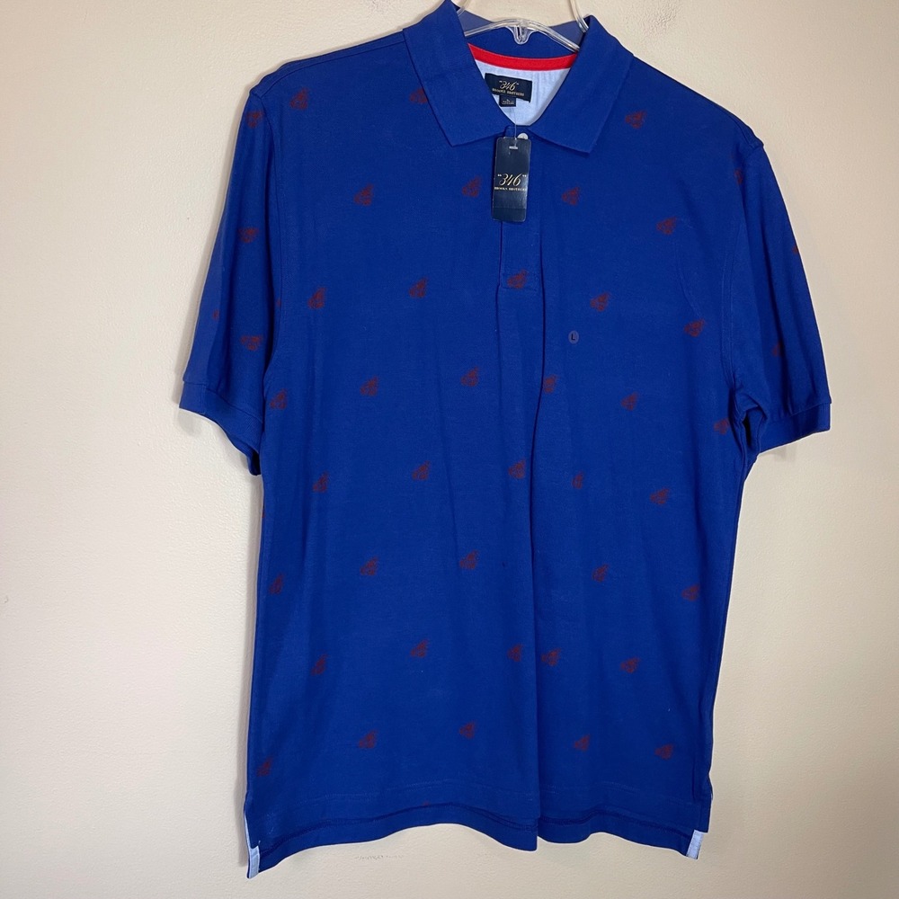 NEW Brooks Brothers 346‎ Mens Blue Lobster Pique Polo Shirt L Vacation Beach